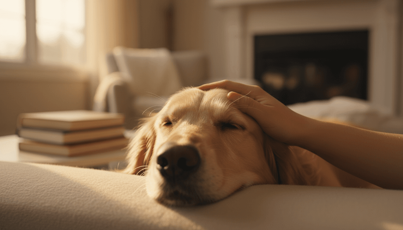 Pet owner caring for their dog at home, representing pet insurance and veterinary protection